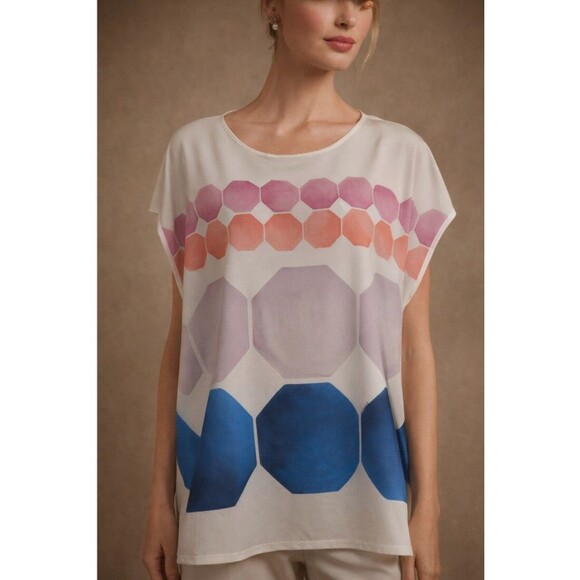 Ted Baker Tops - Ted Baker Rozey Top Geometric Jewel Print Mixed Media White Size 10 Boxy